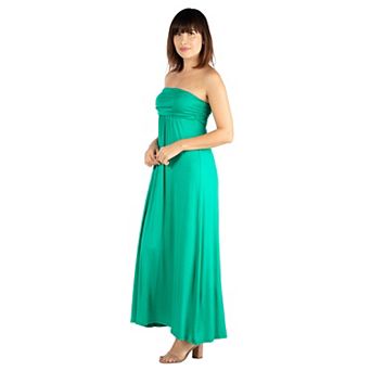 Women's 24seven Comfort Apparel Strapless Loose Fit Pleated Maxi Dress