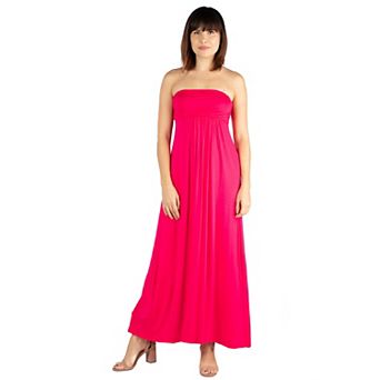 Women's 24seven Comfort Apparel Strapless Loose Fit Pleated Maxi Dress
