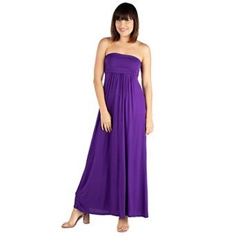 Women's 24seven Comfort Apparel Strapless Loose Fit Pleated Maxi Dress