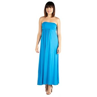 Women's 24seven Comfort Apparel Strapless Loose Fit Pleated Maxi Dress