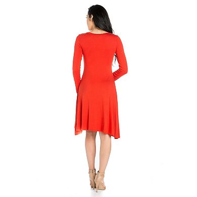 Women's 24seven Comfort Apparel Classic Scoop Long Sleeve Flared Mini Dress