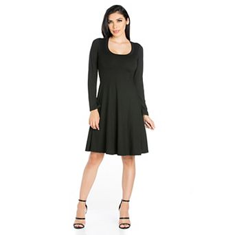 Women's 24seven Comfort Apparel Classic Scoopneck Long Sleeve Flared Mini Dress
