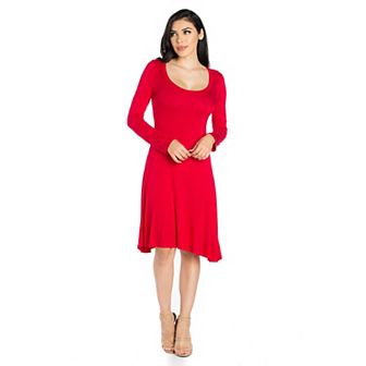 Women's 24seven Comfort Apparel Classic Scoopneck Long Sleeve Flared Mini Dress