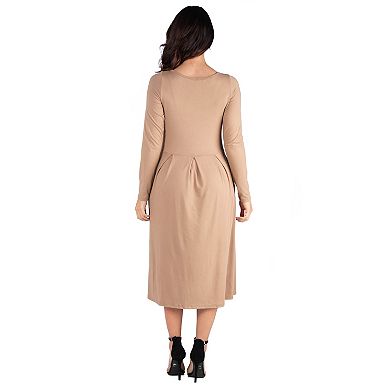 Women's 24Seven Comfort Apparel Long Sleeve Fit & Flare Dress with Pockets