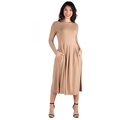 Женские платья 24Seven Women's 24Seven Comfort Apparel Long Sleeve Fit & Flare Dress with Pockets