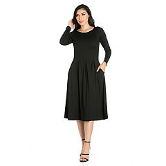 24seven Comfort Apparel Plus Long Sleeve Fit + Flare Dress