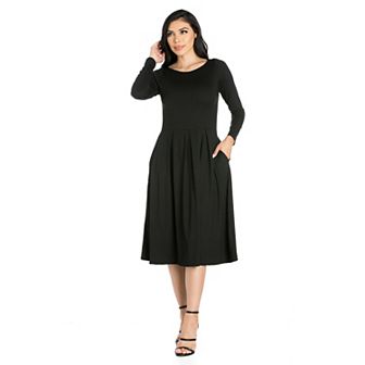 Women's 24Seven Comfort Apparel Long Sleeve Fit & Flare Dress with Pockets