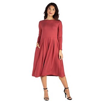 Women's 24Seven Comfort Apparel Long Sleeve Fit & Flare Dress with Pockets