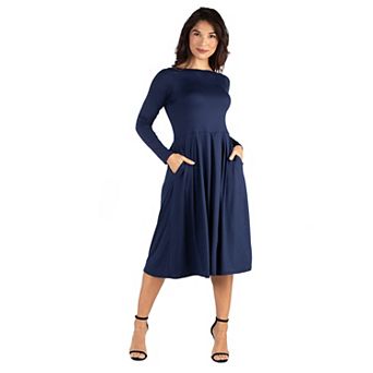 Women's 24Seven Comfort Apparel Long Sleeve Fit & Flare Dress with Pockets