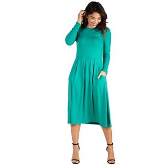 Women's 24Seven Comfort Apparel Long Sleeve Fit & Flare Dress with Pockets