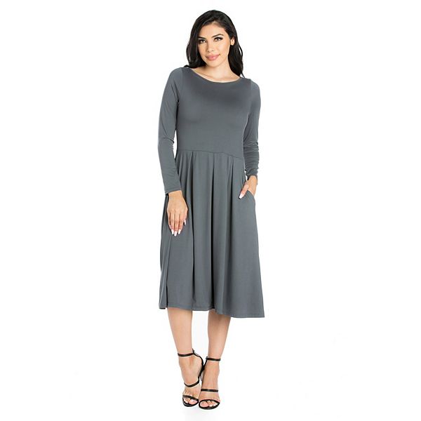 Women's 24Seven Comfort Apparel Long Sleeve Fit & Flare Dress with Pockets