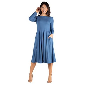 Women's 24Seven Comfort Apparel Long Sleeve Fit & Flare Dress with Pockets