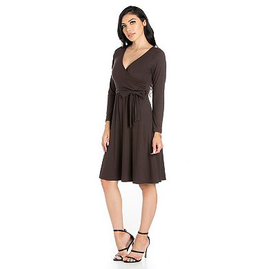 Women's 24seven Comfort Apparel V-Neck Long Sleeve Skater Dress