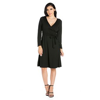 Women's 24seven Comfort Apparel V-Neck Long Sleeve Skater Dress