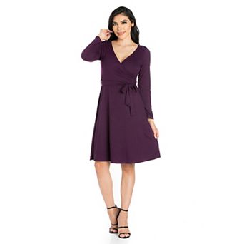 Women's 24seven Comfort Apparel V-Neck Long Sleeve Skater Dress