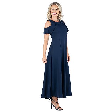 Women's 24seven Comfort Apparel Ruffled Cold Shoulder A-Line Maxi Dress