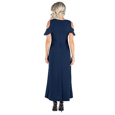 Women's 24seven Comfort Apparel Ruffled Cold Shoulder A-Line Maxi Dress