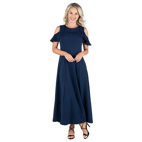 Женские платья 24seven Women's 24seven Comfort Apparel Ruffled Cold Shoulder A-Line Maxi Dress