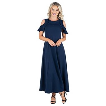 Women's 24seven Comfort Apparel Ruffled Cold Shoulder A-Line Maxi Dress