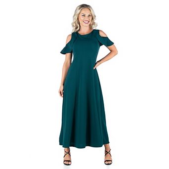 Women's 24seven Comfort Apparel Ruffled Cold Shoulder A-Line Maxi Dress