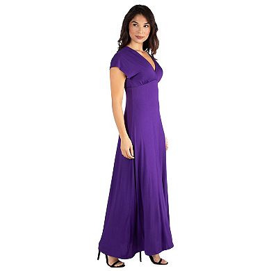 Women's 24seven Comfort Apparel Cap Sleeve V-Neck Maxi Dress