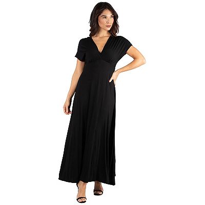 24seven comfort apparel maxi dress 24seven Comfort Apparel Petite Ruffle Sleeve Cold Shoulder A Line Soft Flare Maxi Dress