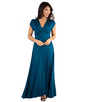Women's 24seven Comfort Apparel Cap Sleeve V-Neck Maxi Dress