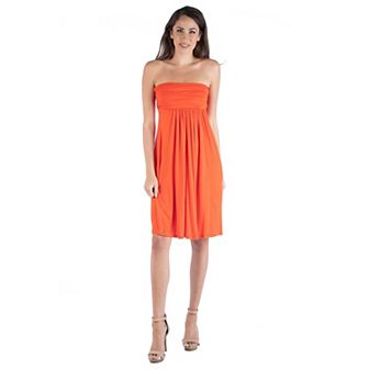 Women's 24seven Comfort Apparel Strapless Pleated Empire Waist Mini Dress