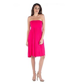 Women's 24seven Comfort Apparel Strapless Pleated Empire Waist Mini Dress