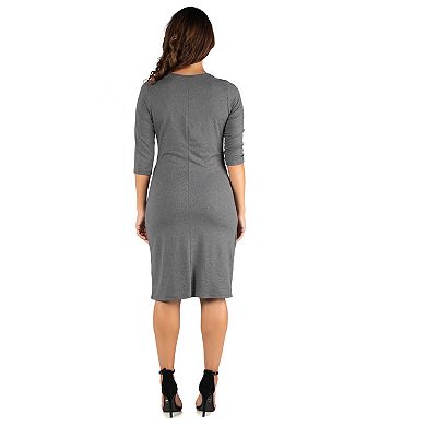 Women's 24seven Comfort Apparel Knee Length V-Neck Dress