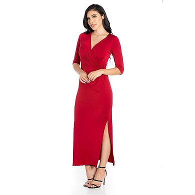 Women's 24seven Comfort Apparel Fitted V-Neck Side Slit Maxi Dress