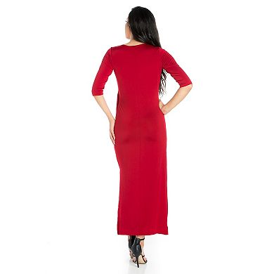 Women's 24seven Comfort Apparel Fitted V-Neck Side Slit Maxi Dress
