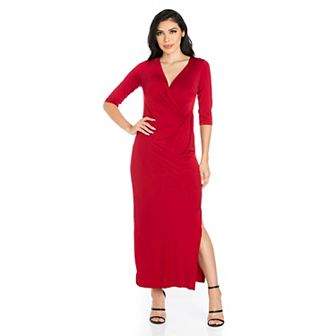 Women's 24seven Comfort Apparel Fitted V-Neck Side Slit Maxi Dress