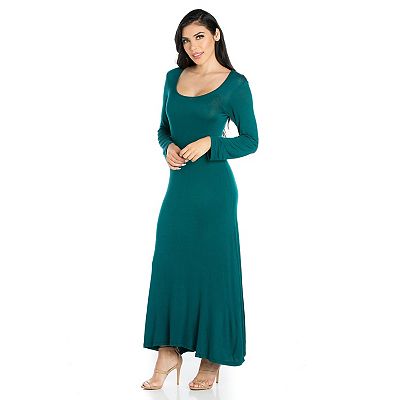 Women's 24seven Comfort Apparel Scoopneck Long Sleeve Maxi Dress, Size: Small, Green