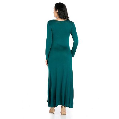 Women's 24seven Comfort Apparel Scoopneck Long Sleeve Maxi Dress