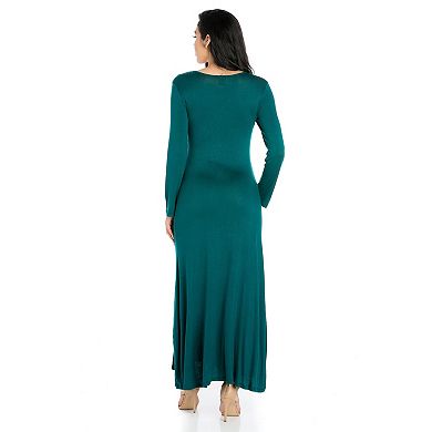 Women's 24seven Comfort Apparel Scoopneck Long Sleeve Maxi Dress