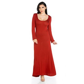 Women's 24seven Comfort Apparel Scoopneck Long Sleeve Maxi Dress