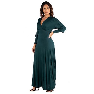 Women's 24seven Comfort Apparel V-Neck Long Sleeve Flared Maxi Dress