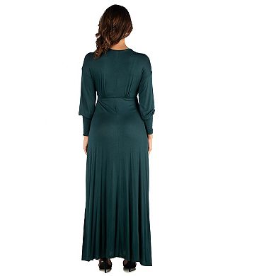 Women's 24seven Comfort Apparel V-Neck Long Sleeve Flared Maxi Dress