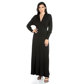 Women's 24seven Comfort Apparel V-Neck Long Sleeve Flared Maxi Dress