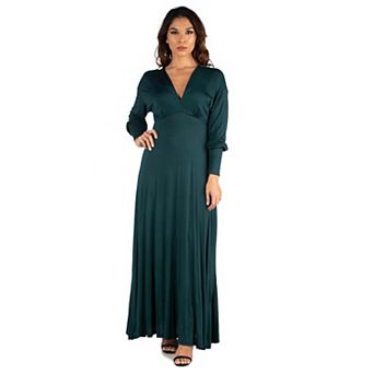 Women's 24seven Comfort Apparel V-Neck Long Sleeve Flared Maxi Dress