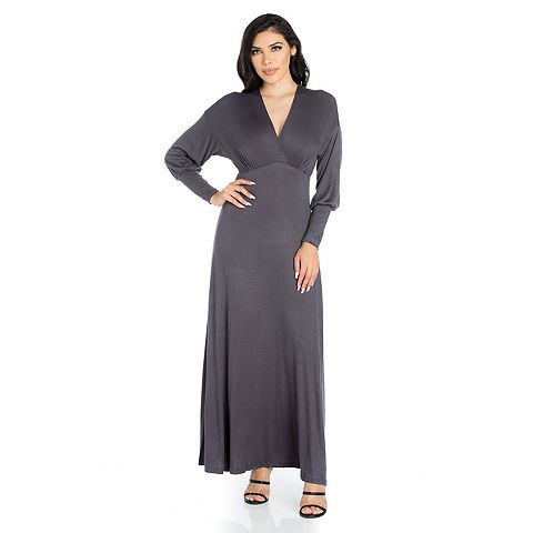 Женские платья 24seven Women's 24seven Comfort Apparel V-Neck Long Sleeve Flared Maxi Dress