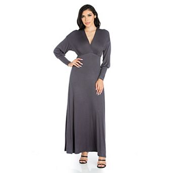 Women's 24seven Comfort Apparel V-Neck Long Sleeve Flared Maxi Dress