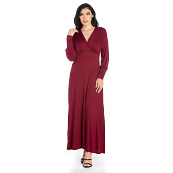 Women's 24seven Comfort Apparel V-Neck Long Sleeve Flared Maxi Dress