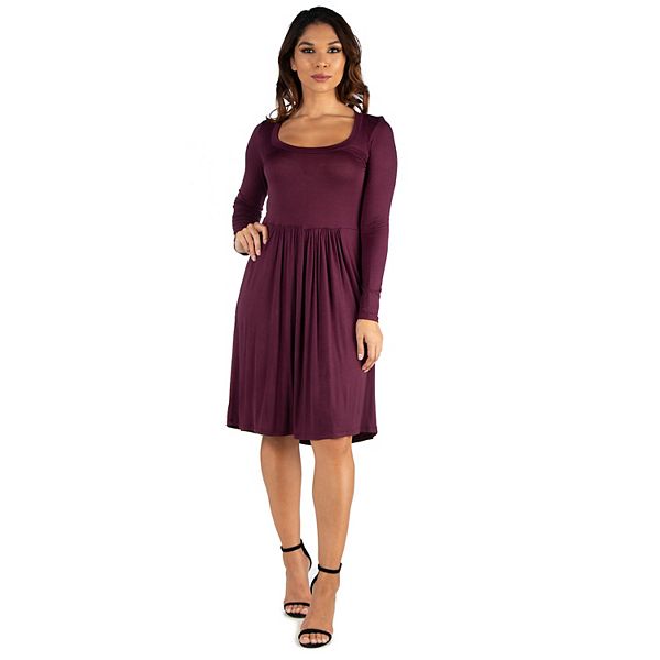 Women's 24seven Comfort Apparel Scoopneck Long Sleeve Pleated Dress