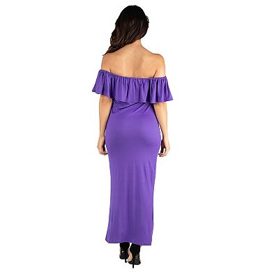 Women's 24seven Comfort Apparel Off-The-Shoulder Ruffled Side Slit Maxi Dress