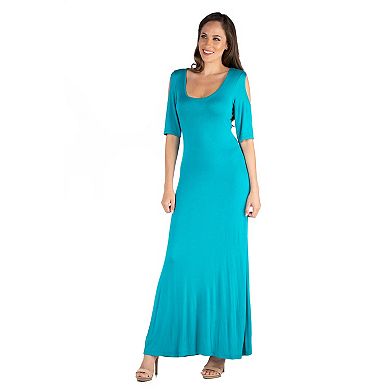 Women's 24seven Comfort Apparel Scoopneck Cold-Shoulder Maxi Dress