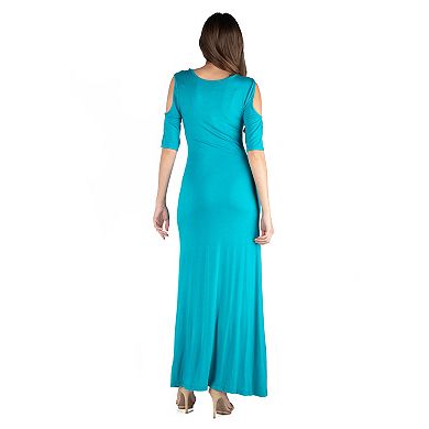 Women's 24seven Comfort Apparel Scoopneck Cold-Shoulder Maxi Dress
