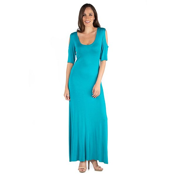 Women's 24seven Comfort Apparel Scoopneck Cold-Shoulder Maxi Dress