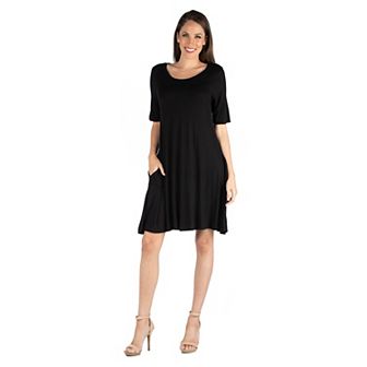 Women's 24seven Comfort Apparel Roundneck Flared Shirtdress with Pockets